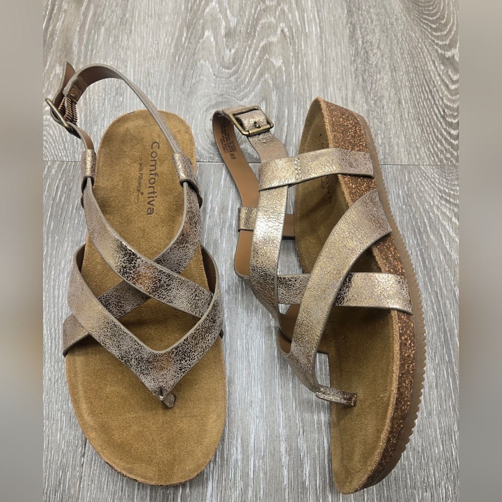Comfortiva Sandals with Strappy Design and Ankle Buckle